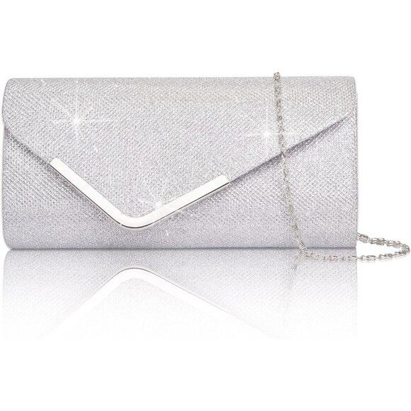 Women Silver Trendy Clutch Purses Evening Fashion Envelope Cross-Body Handbags - Picture 1 of 7